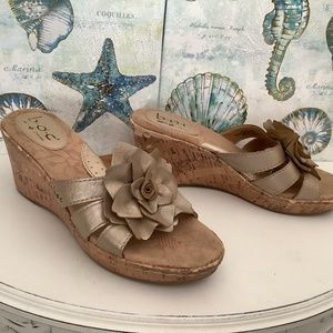BOC Gold Floral Cork Leather Slides